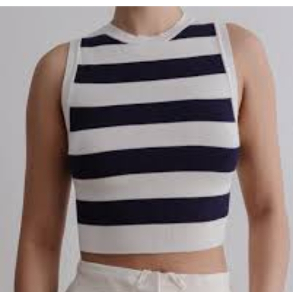 ZARA Knit Striped Crop Sleeveless Top In Navy/white. Size L - Picture 3 of 13
